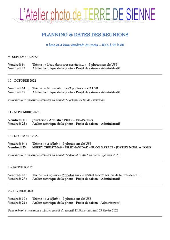 Planning des activite s 2022 2023